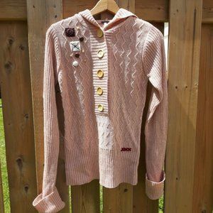 Powder Room Librarian Sweater Chunky Knit Buttons Patchwork